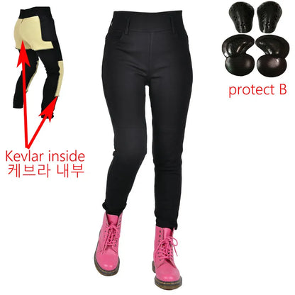 Female Knight Elastic Motorcycle Women Jeans Kevlar Inside High Waist Sexy Racing Road Rider Four Seasons Casual Fashion Pants