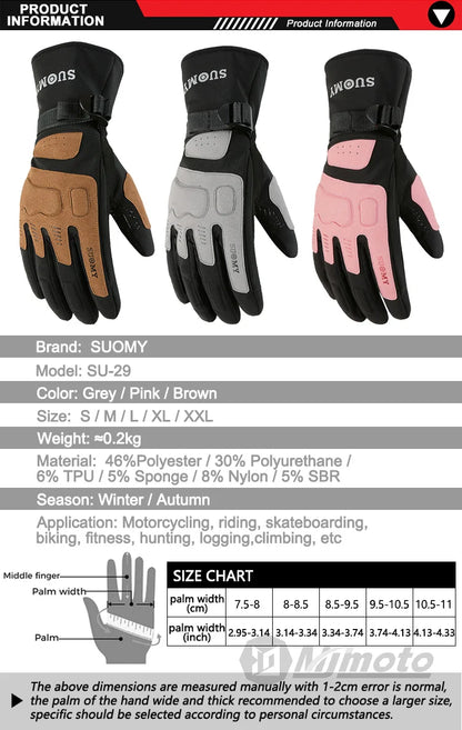 SUOMY Motorcycle Gloves 100% Waterproof Windproof Winter Warm Lady Pink Riding Racing Snow Motocross Gloves Long Moto Glove New