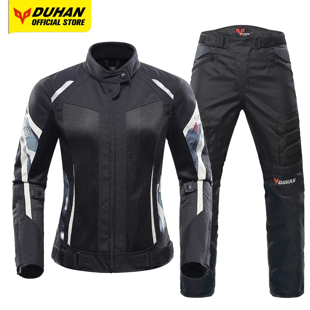 DUHAN Motorcycle Jacket Women Moto Suit Breathable Pants Cycling Clothing Summer Motorbiker Riding Clothing Body Protector