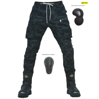 VOLERO's New Motorcycle Riding Pants Jeans Casual Multi-Pocket Small Foot Belt Protection Wear-Resistant Men and Women Racing