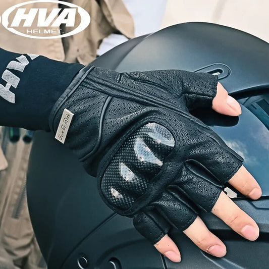 HVA Summer Motorcycle Fingerless Gloves Accessories Goatskin Leather Half Finger Gloves Motocross Gant Moto Guantes Moto Verano