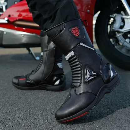 Motorcycle Men Boots Racing Black Shoes Riding Breathable Soft Off-road Motorbike Anti-kick protection Elasticity Reflective