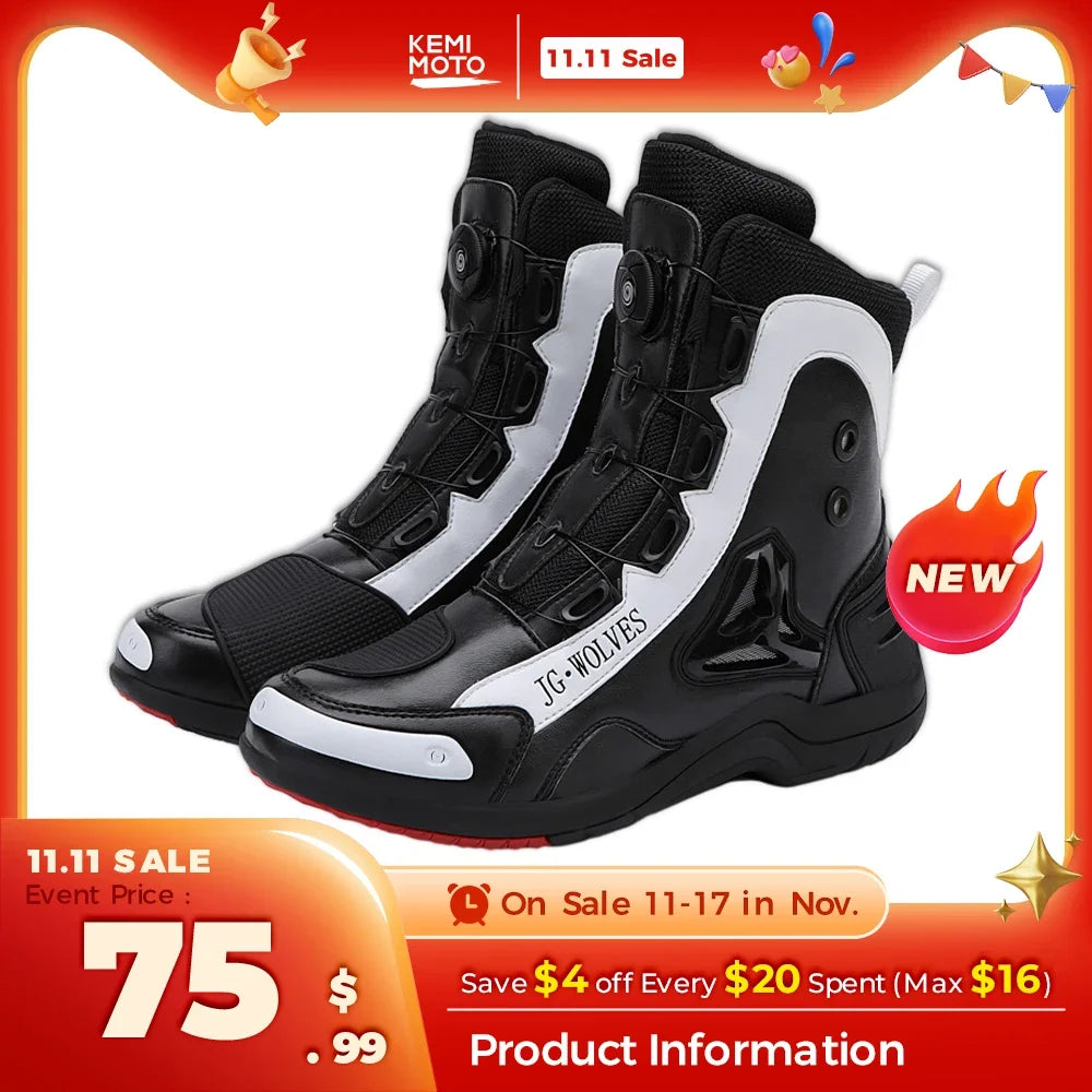 Motorcycle Men Boots Racing Shoes Riding Breathable Soft Boots Durable Off-road Motorbike Rubber Anti-kick protection Black TPU