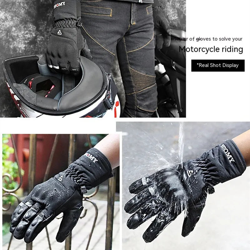 SUOMY Winter Motorcycle Racing Gloves Warm Windproof Motorbike Motorcyclist Gloves Reflective Touch Screen Function Moto Glove