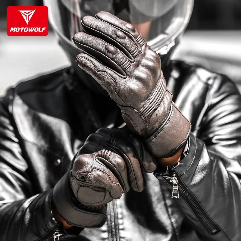 Motorcycle Real Leather Gloves Waterproof Windproof Winter Warm Summer Breathable Touch Operate Guantes Moto Fist Palm Protect