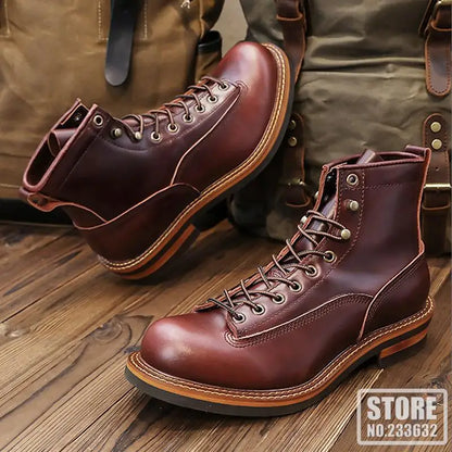 New Arrival! Vintage Motorcycle Boots Casual Men Ankle Boots Cowhide Leather Shoes Wedge Tooling Desert Boots Motorcycle Shoes