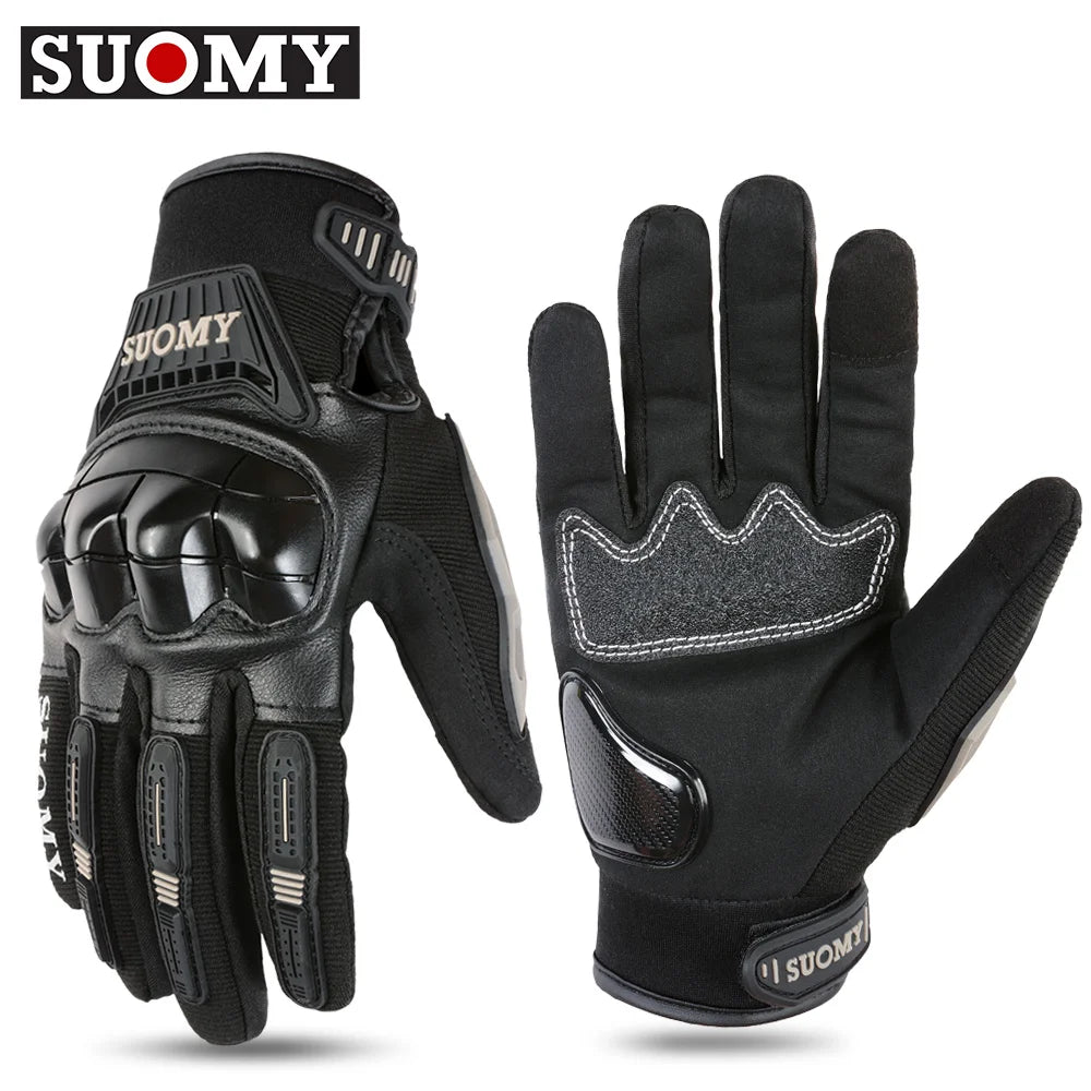 SUOMY Summer Motorcycle Gloves Non-Slip Touchscreen Motocross Glove Breathable PVC Full Knuckle Finger Protective Wear Resistant