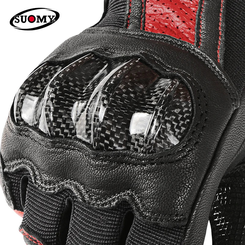 SUOMY Women Men's Gloves Motorcycle Goat Leather Gloves Vintage Full Finger Motocross Gloves Motorcyclist Pink Cycling XS-XXL