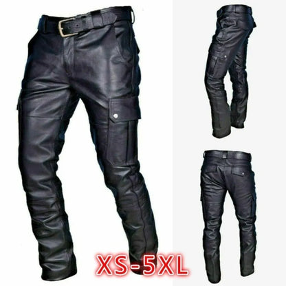 Autumn Black Leather Pants for Men Pu Casual Slim Fit Skinny Pants Motorcycle Leather Pants Punk Male Riding Straight Trousers