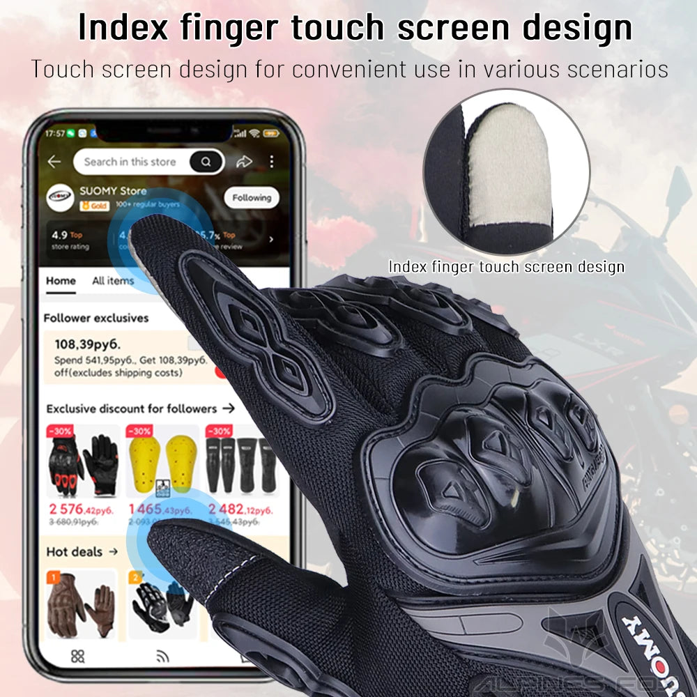 SUOMY Summer Motorcycle Gloves Breathable Touch Screen Motorcycle Gloves Off-road Motocross Protective Gloves Anti-drop Guantes