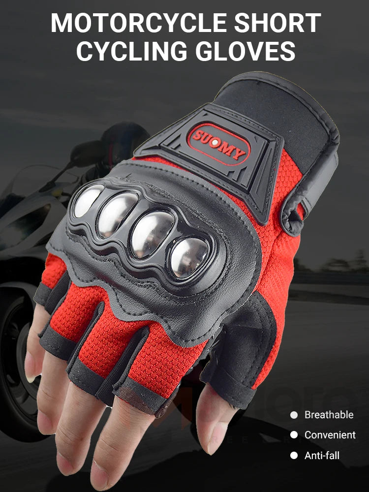 Suomy Summer Motorcycle Half Finger Gloves Hard Shell Protection Motocross Fingerless Gloves Outdoor Sport Moto Gloves Leather