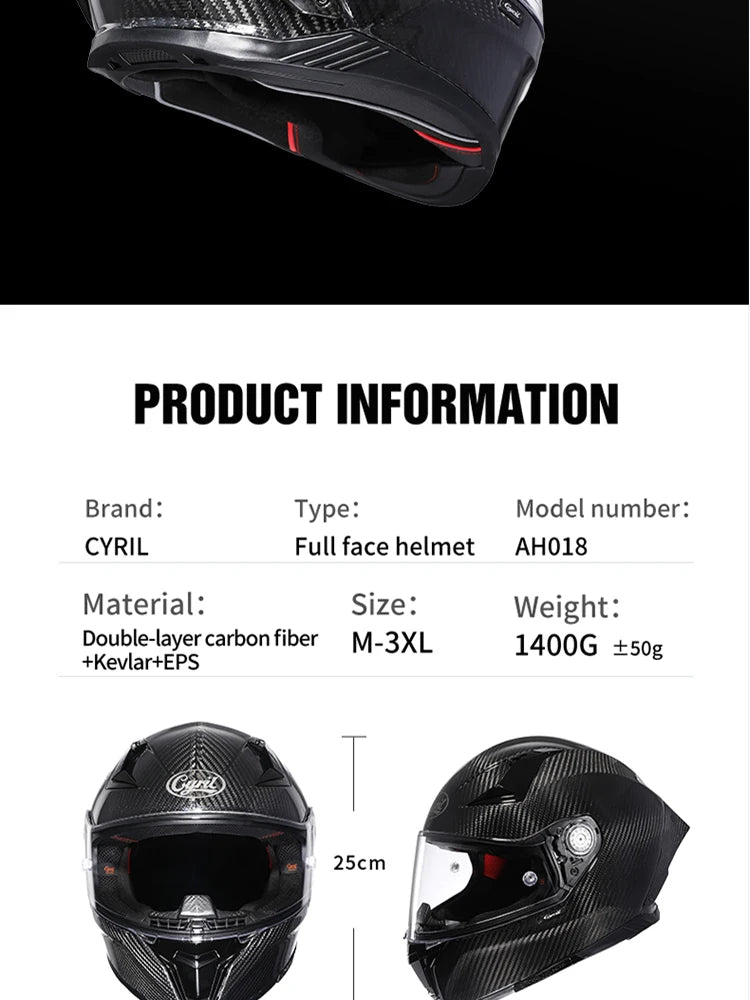 Cyril Carbon Fiber Motorcycle Helmet Four Seasons DOT Certified Safety Removeable Unisex Cool Full Face Motobike Casco Helmets