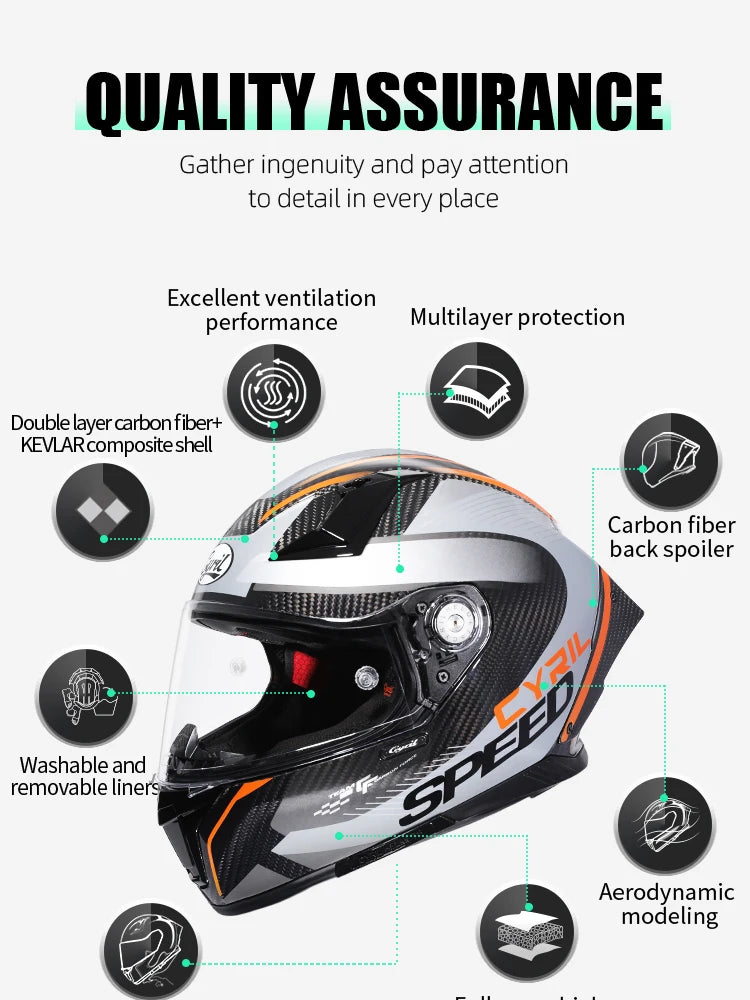 Cyril Carbon Fiber Motorcycle Helmet Four Seasons DOT Certified Safety Removeable Unisex Cool Full Face Motobike Casco Helmets