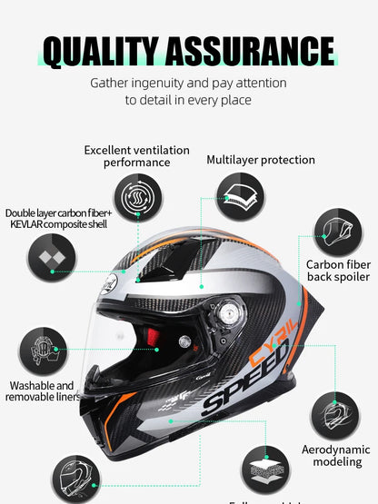 Cyril Carbon Fiber Motorcycle Helmet Four Seasons DOT Certified Safety Removeable Unisex Cool Full Face Motobike Casco Helmets