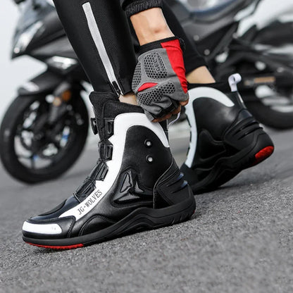 Motorcycle Men Boots Racing Shoes Riding Breathable Soft Boots Durable Off-road Motorbike Rubber Anti-kick protection Black TPU