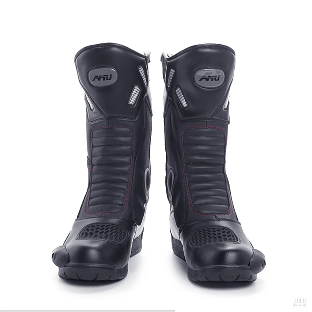 AMU Motorcycle Boots Leather Motocross Boots Men Moto Riding Shoes Motorcycle Protection Motorcycle Long Thigh Boots Reflective